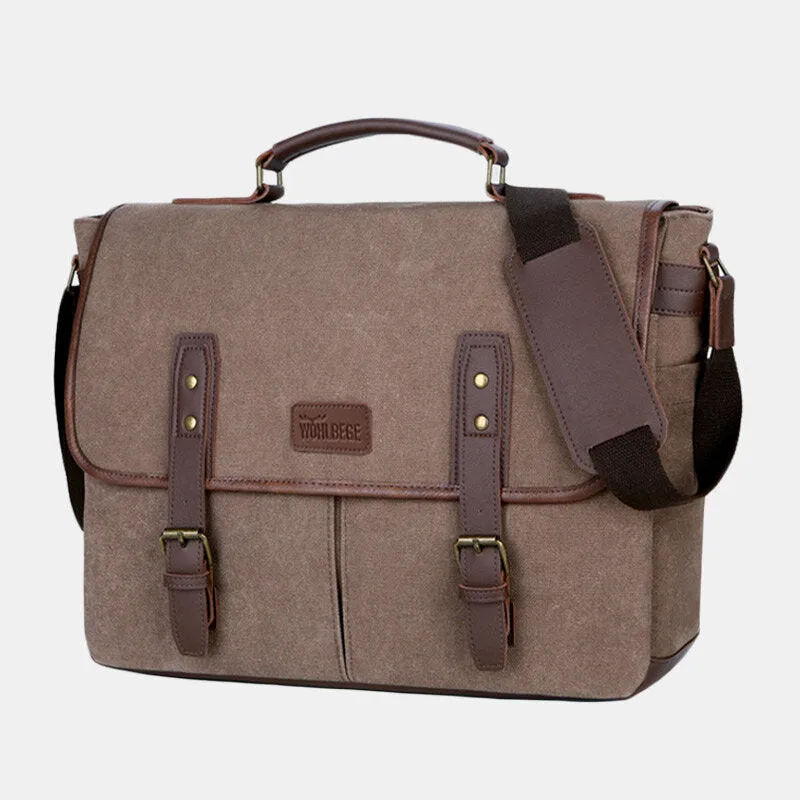 Men Wear-resistant Breathable Canvas Crossbody Bags Retro Rivet Reinforcement Multi-pocket Shoulder Bag Handbag Teacher Bag Work Bag