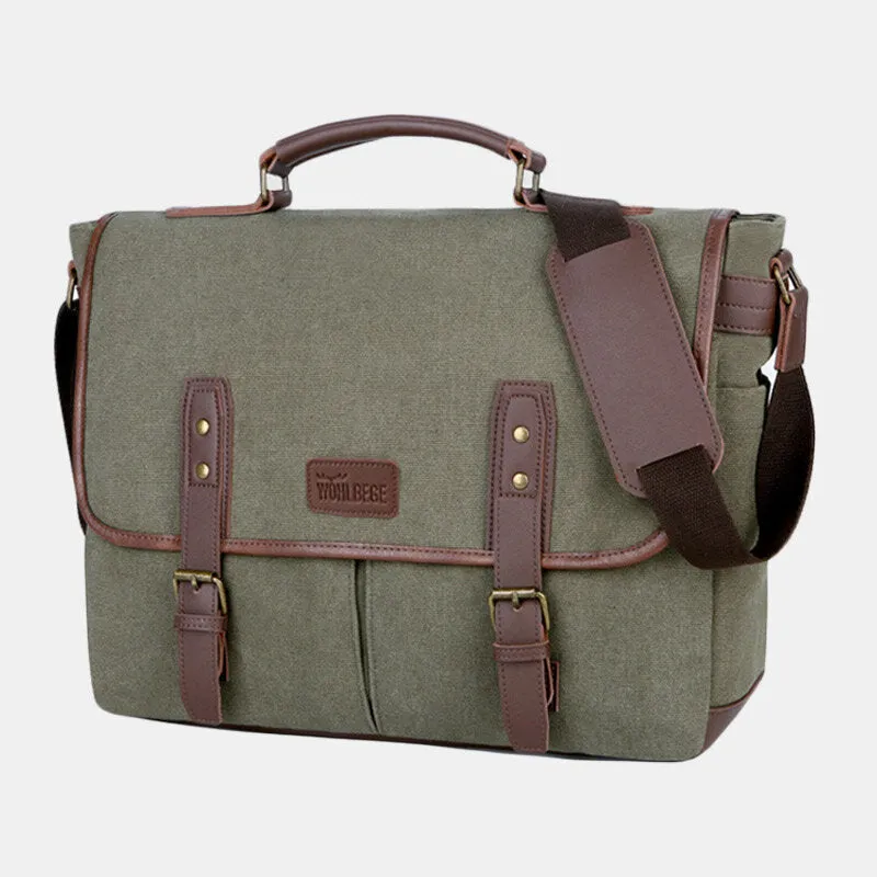 Men Wear-resistant Breathable Canvas Crossbody Bags Retro Rivet Reinforcement Multi-pocket Shoulder Bag Handbag Teacher Bag Work Bag