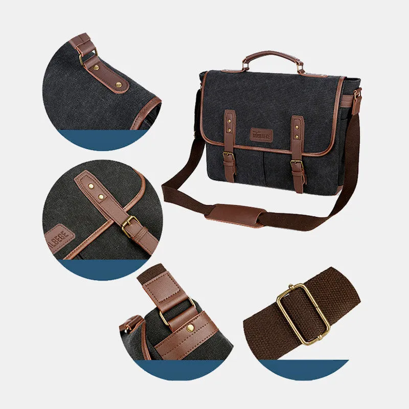 Men Wear-resistant Breathable Canvas Crossbody Bags Retro Rivet Reinforcement Multi-pocket Shoulder Bag Handbag Teacher Bag Work Bag