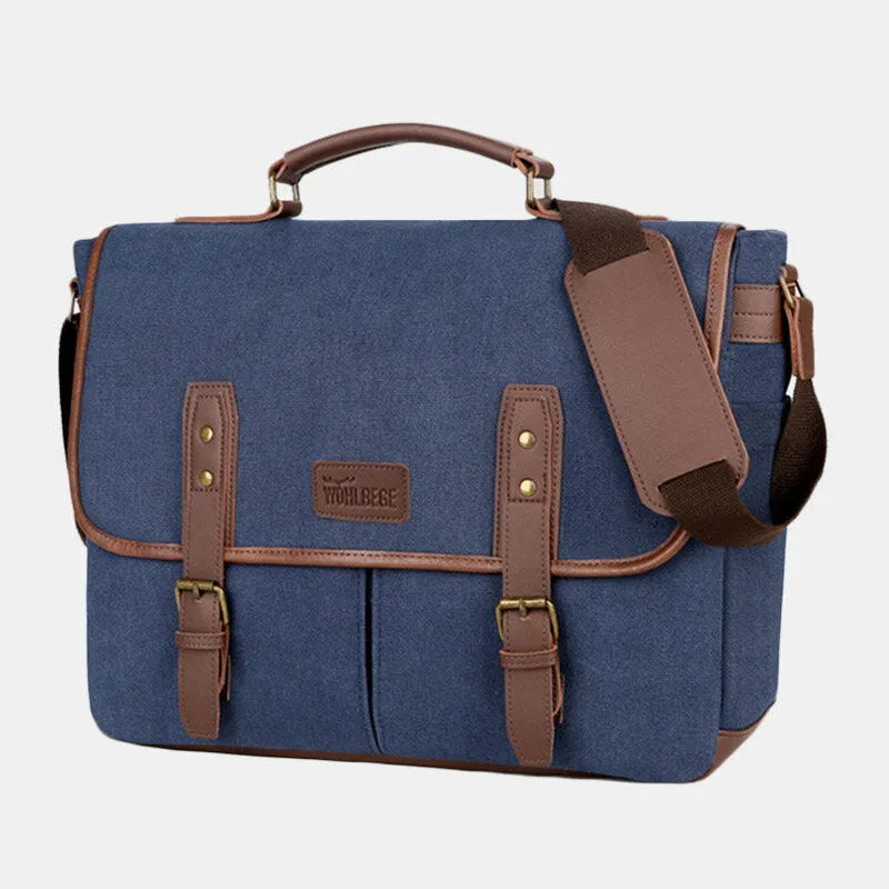 Men Wear-resistant Breathable Canvas Crossbody Bags Retro Rivet Reinforcement Multi-pocket Shoulder Bag Handbag Teacher Bag Work Bag