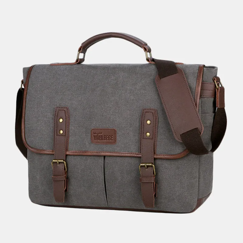 Men Wear-resistant Breathable Canvas Crossbody Bags Retro Rivet Reinforcement Multi-pocket Shoulder Bag Handbag Teacher Bag Work Bag