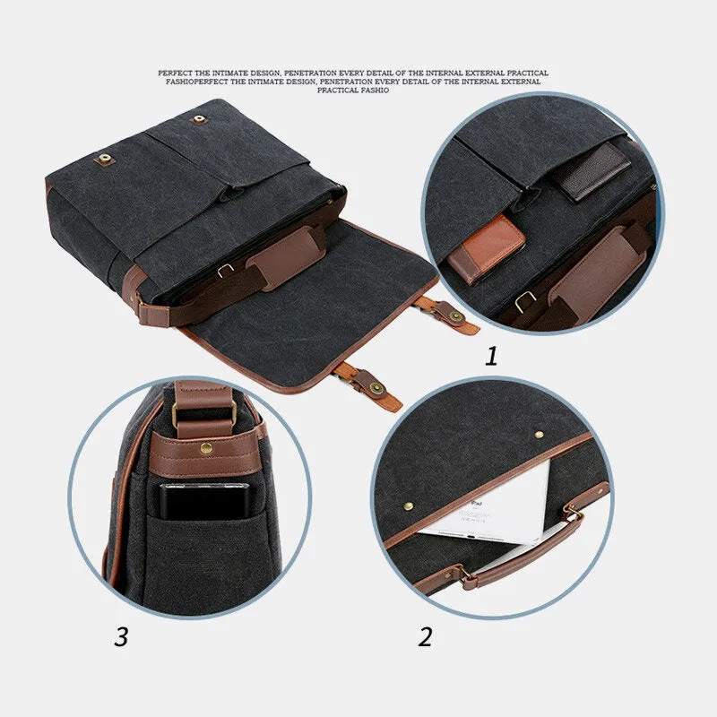 Men Wear-resistant Breathable Canvas Crossbody Bags Retro Rivet Reinforcement Multi-pocket Shoulder Bag Handbag Teacher Bag Work Bag
