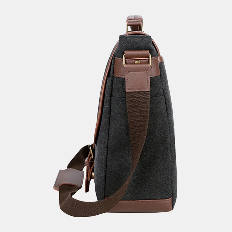 Men Wear-resistant Breathable Canvas Crossbody Bags Retro Rivet Reinforcement Multi-pocket Shoulder Bag Handbag Teacher Bag Work Bag