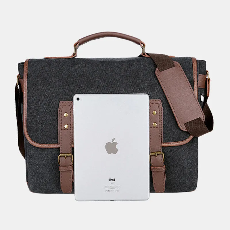 Men Wear-resistant Breathable Canvas Crossbody Bags Retro Rivet Reinforcement Multi-pocket Shoulder Bag Handbag Teacher Bag Work Bag