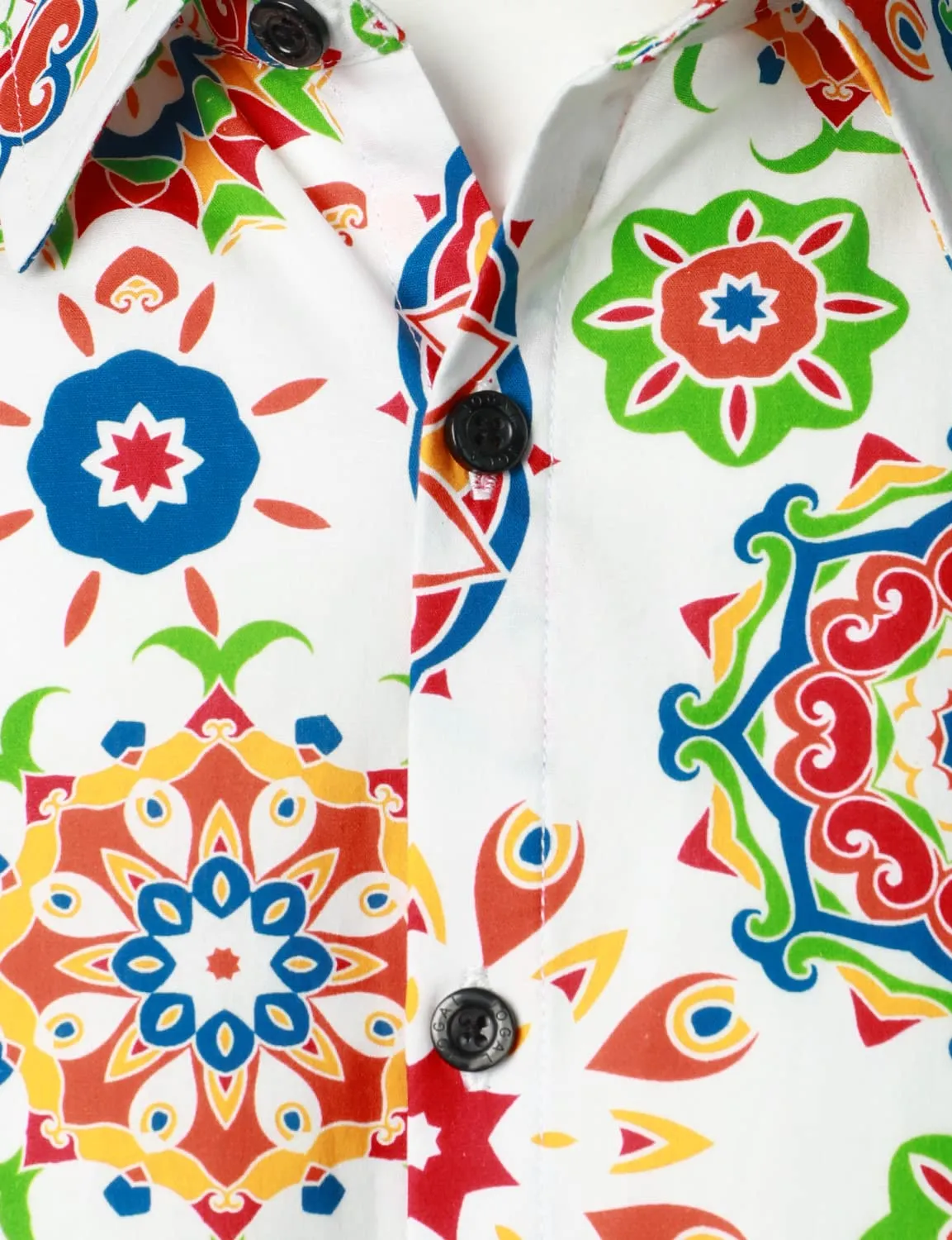 Men's Floral Print Cotton Breathable White Flower Button Up Long Sleeve Dress Shirt