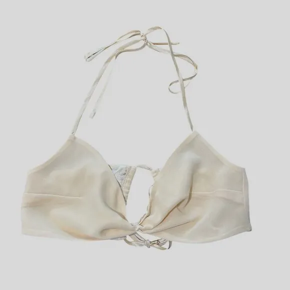 Meshki Womens Ruffled Skirt &amp; Bikini Top Set  Cream Color Size XXS