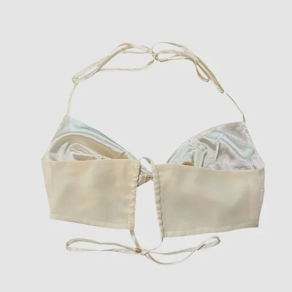 Meshki Womens Ruffled Skirt &amp; Bikini Top Set  Cream Color Size XXS