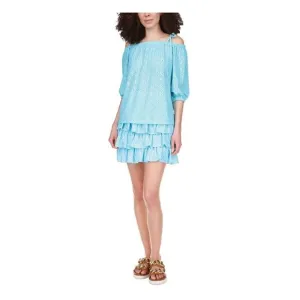 MICHAEL KORS Womens Turquoise Tiered Lined Pull On Above The Knee A-Line Skirt L
