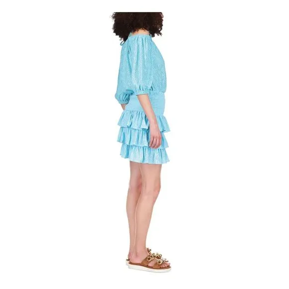 MICHAEL KORS Womens Turquoise Tiered Lined Pull On Above The Knee A-Line Skirt L