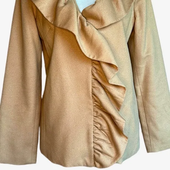 Milly Wool Blend Tan Ruffled Jacket Sz‎ 6