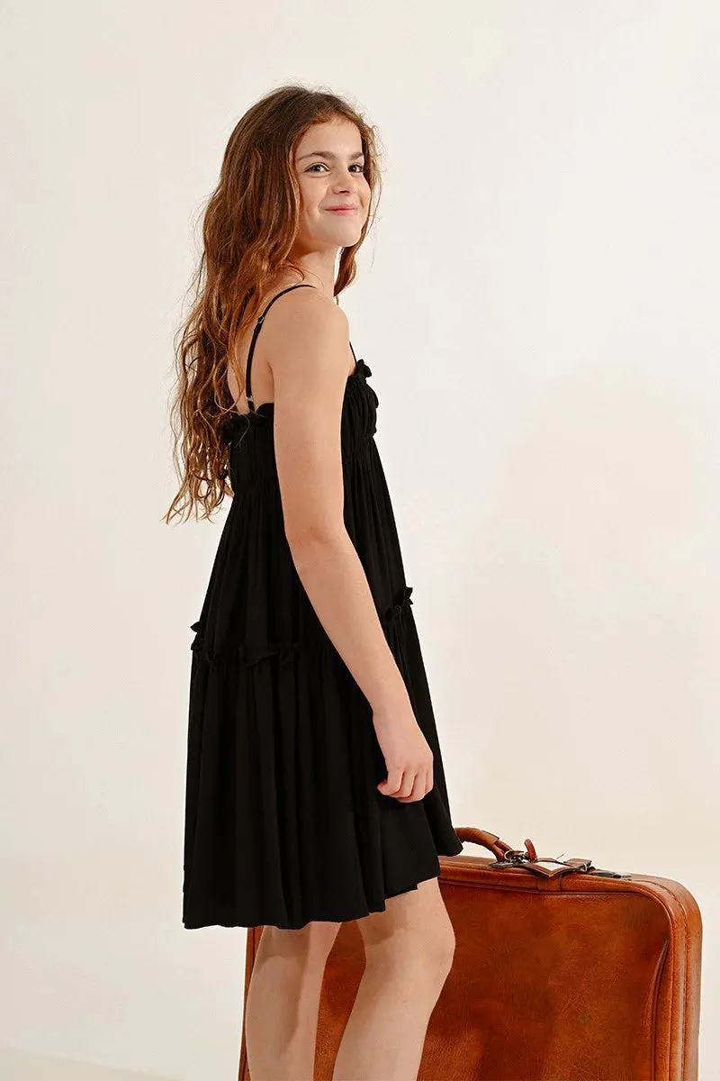 Molly Bracken Mini Dress with Thin Straps in Black: Size 8 to 16 Years