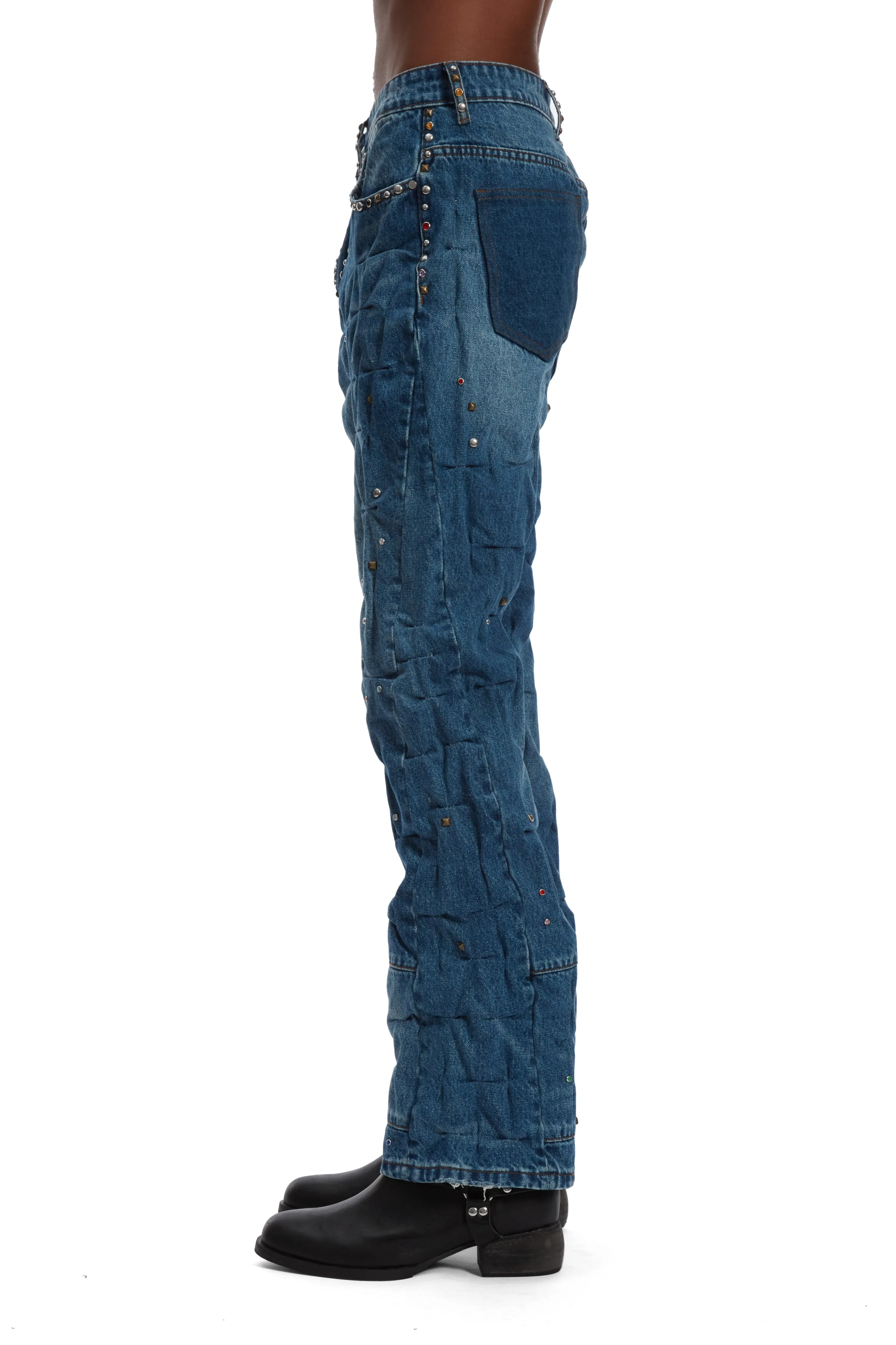 MULTICOLOR STUD GATHERED DENIM