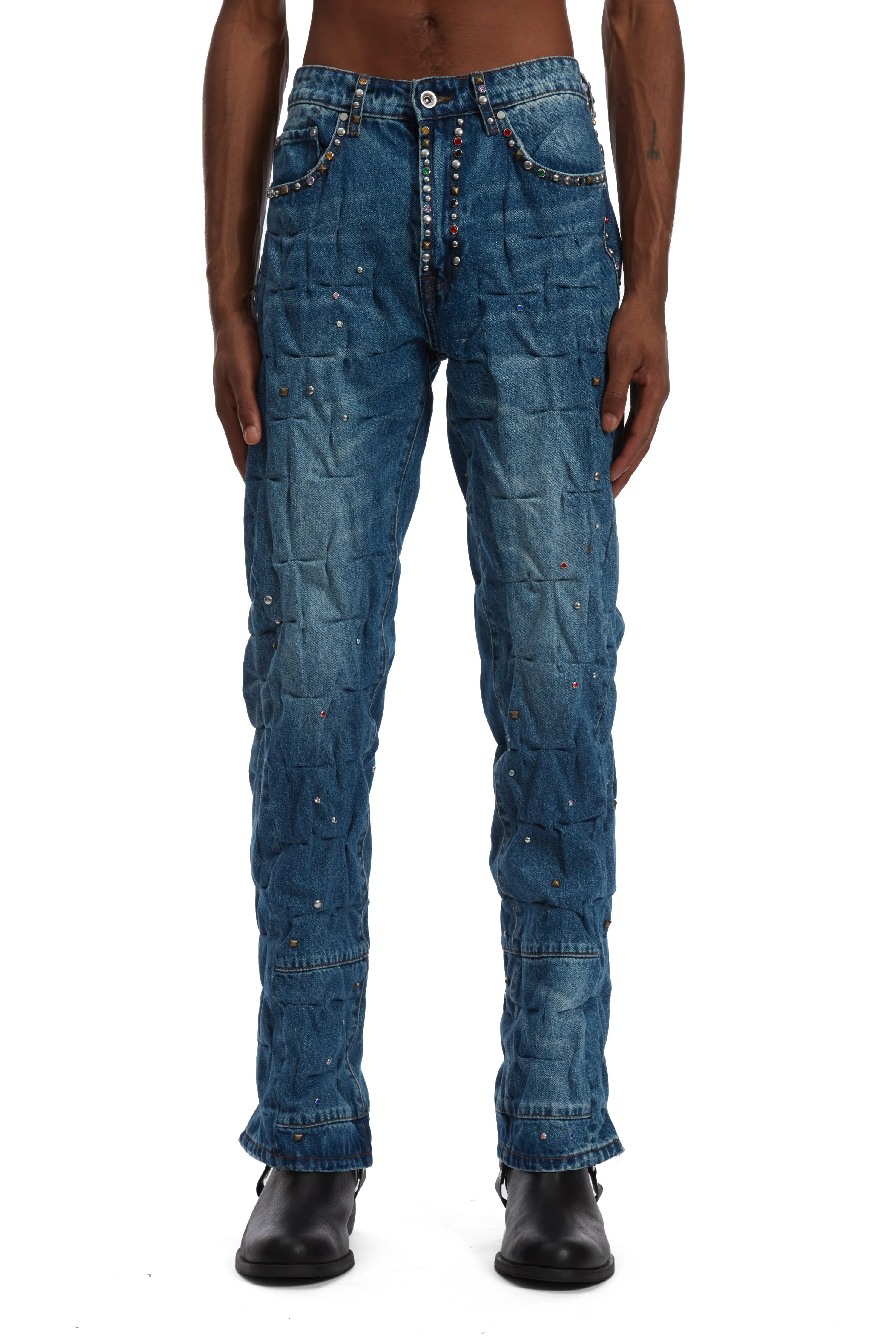 MULTICOLOR STUD GATHERED DENIM