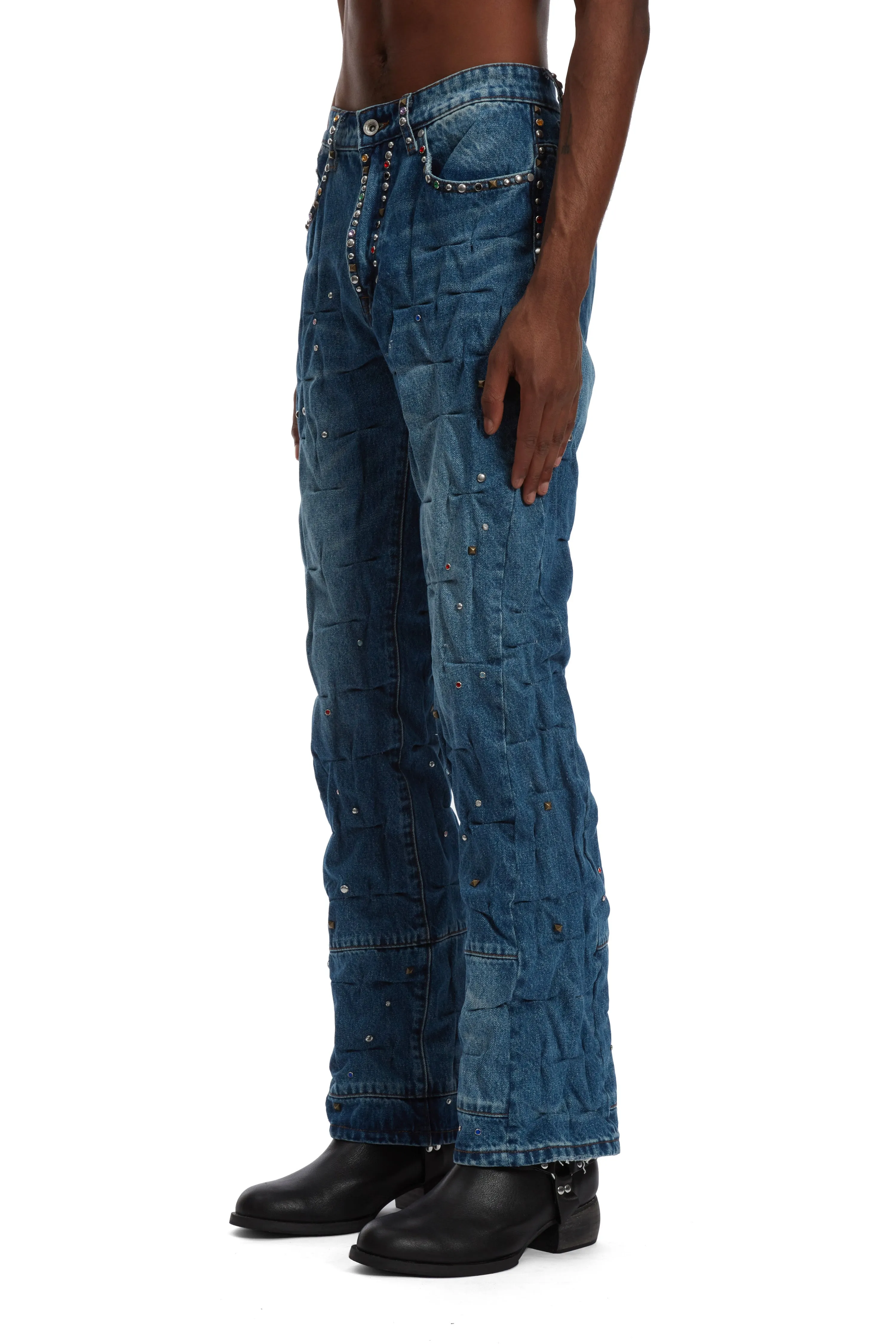 MULTICOLOR STUD GATHERED DENIM