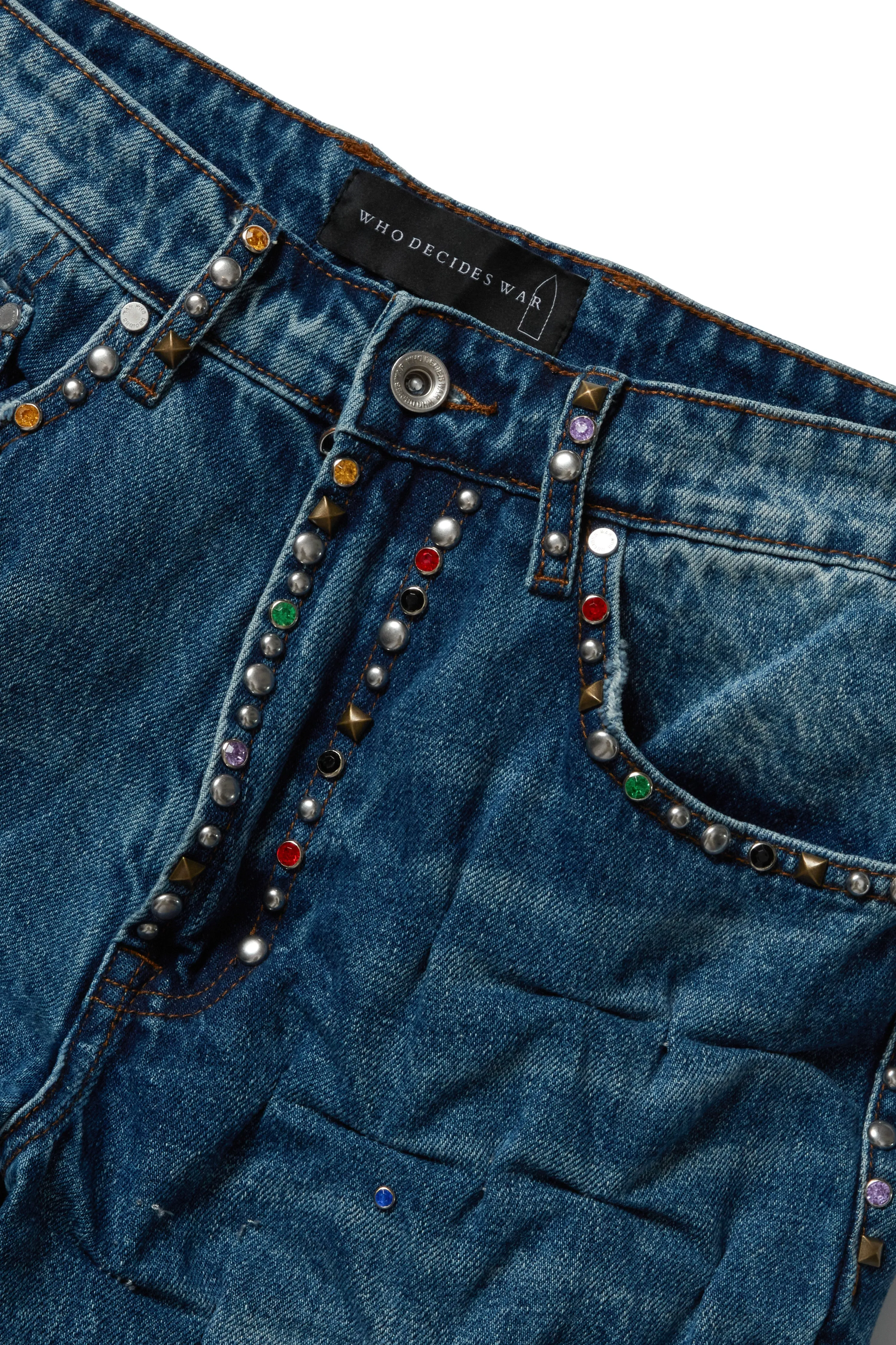 MULTICOLOR STUD GATHERED DENIM