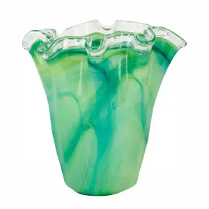NEW Vietri Onda Glass Green Ruffled Vase