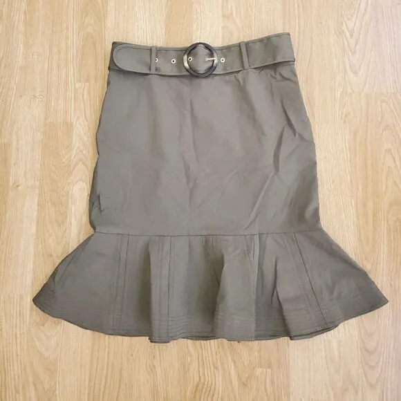 NEW! Calvin Klein Belted Ruffle-Hem Skirt size 4 in Olive Green