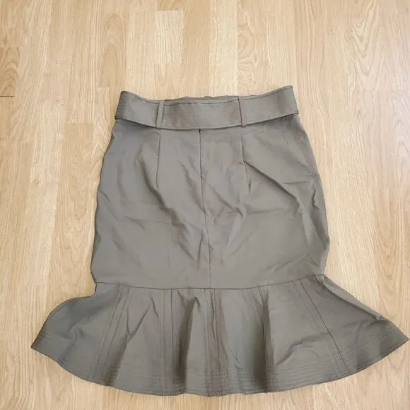 NEW! Calvin Klein Belted Ruffle-Hem Skirt size 4 in Olive Green