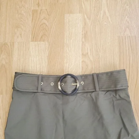 NEW! Calvin Klein Belted Ruffle-Hem Skirt size 4 in Olive Green