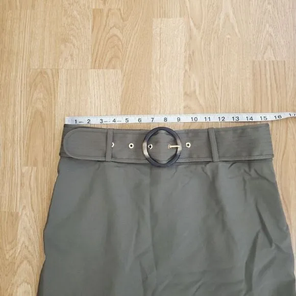 NEW! Calvin Klein Belted Ruffle-Hem Skirt size 4 in Olive Green