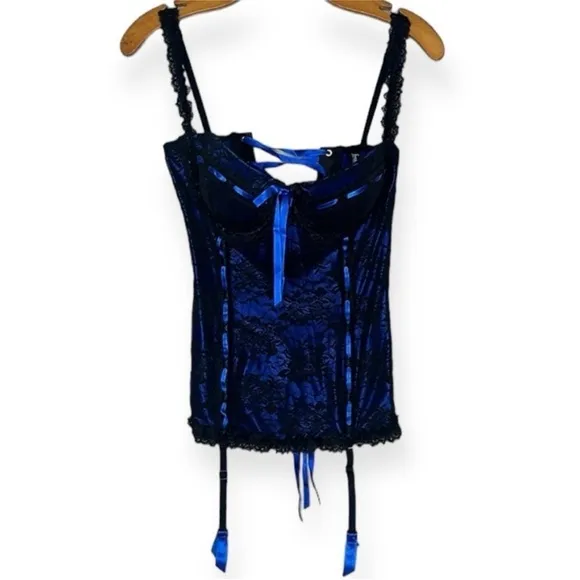 NWOT VTG Y2K Fredericks of Hollywood Lace Corset Bustier Blue Black Coquette LRG