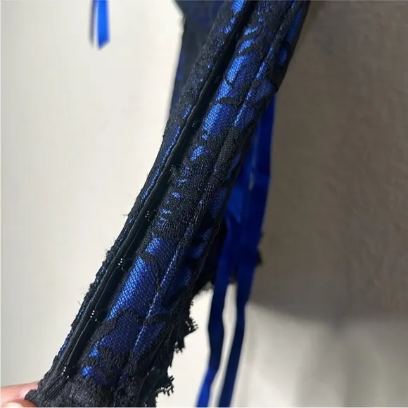 NWOT VTG Y2K Fredericks of Hollywood Lace Corset Bustier Blue Black Coquette LRG