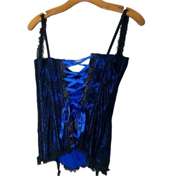 NWOT VTG Y2K Fredericks of Hollywood Lace Corset Bustier Blue Black Coquette LRG