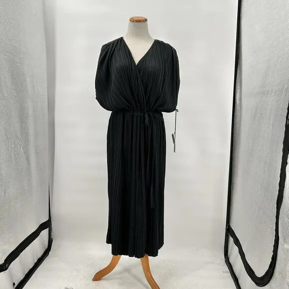 NWT Paper Label Mimi Pleated Wrap Dress Black XL Extra Large
