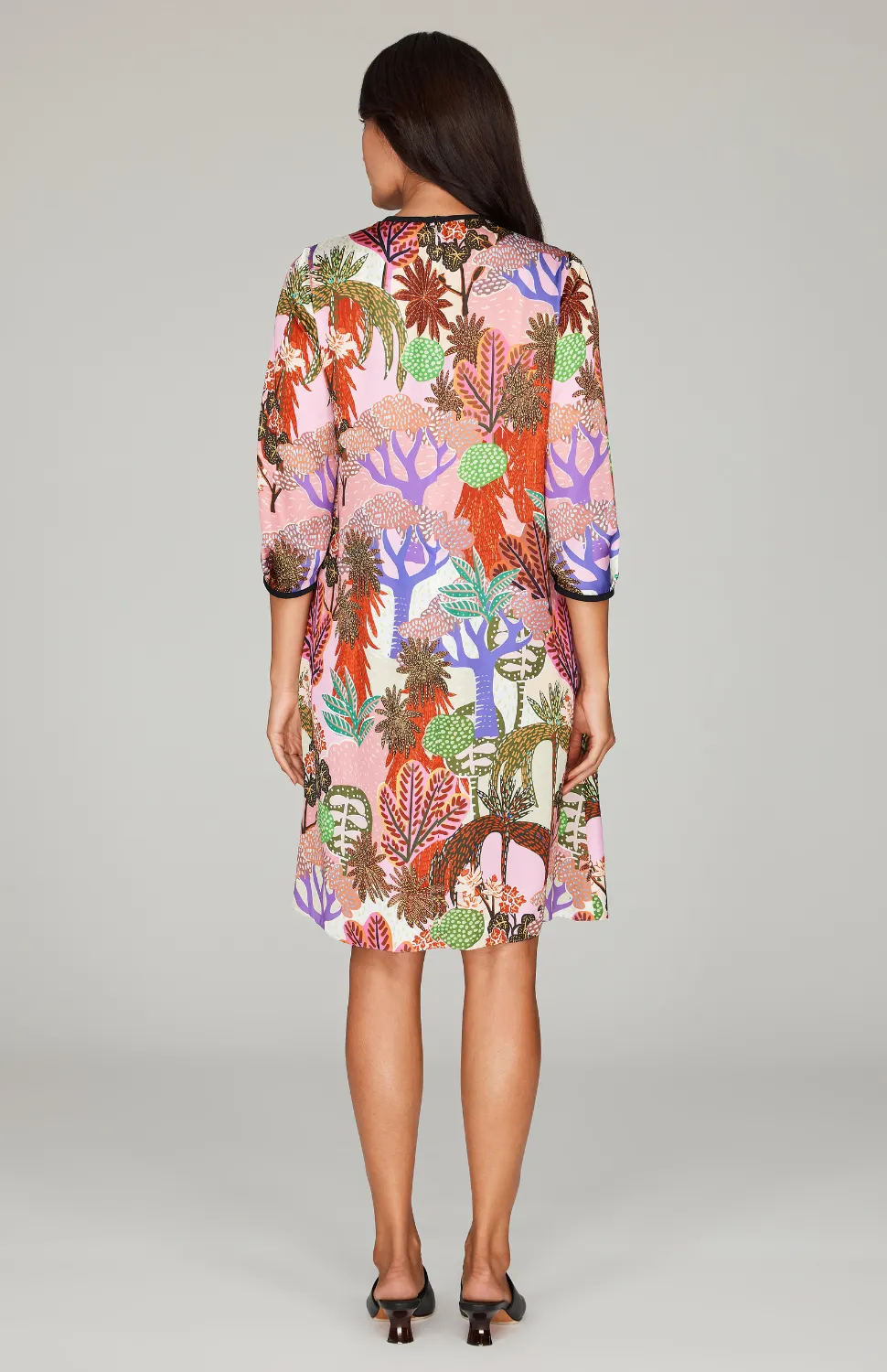 Oasis Print Gather Neck Trapeze Dress
