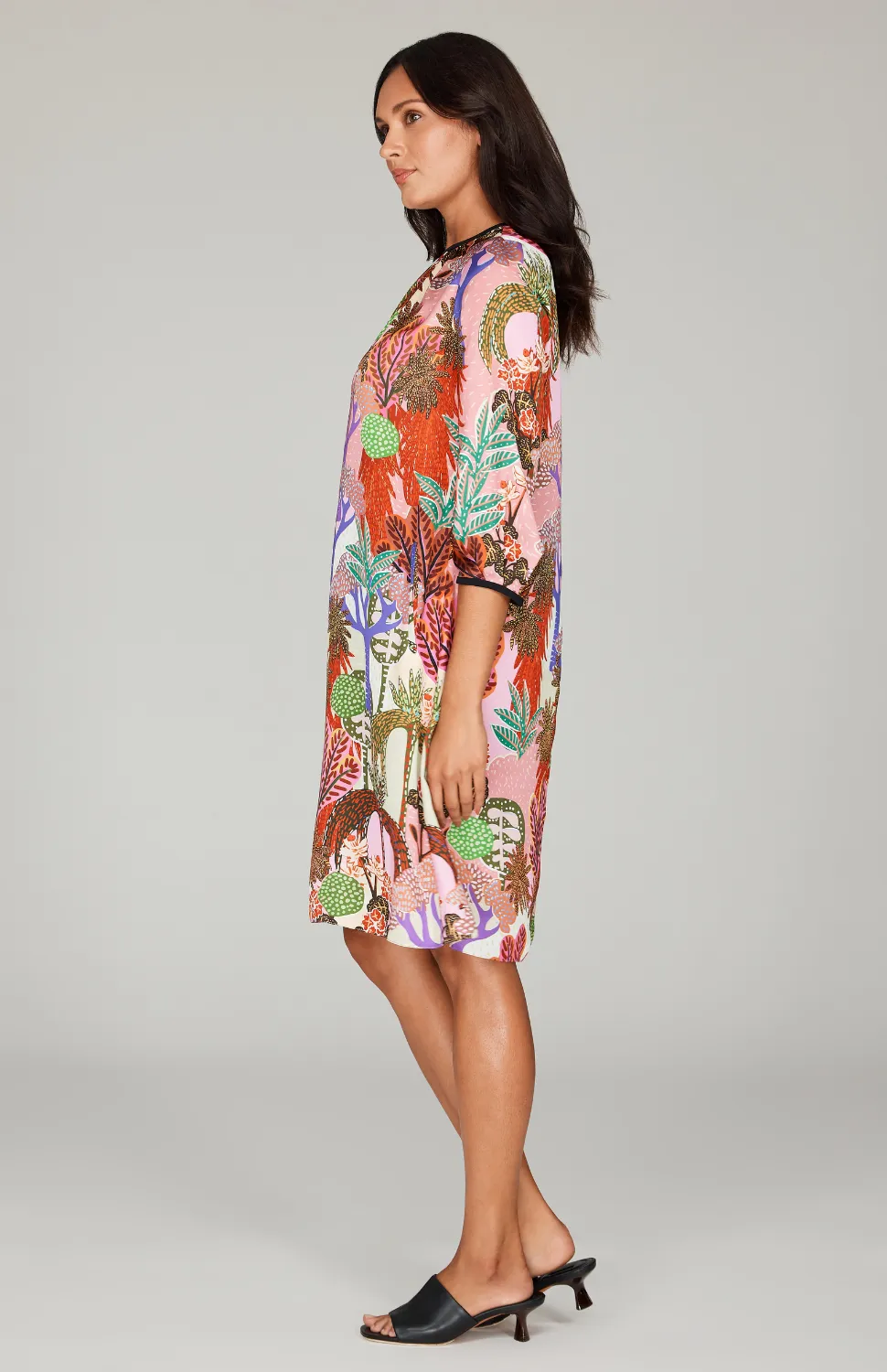 Oasis Print Gather Neck Trapeze Dress