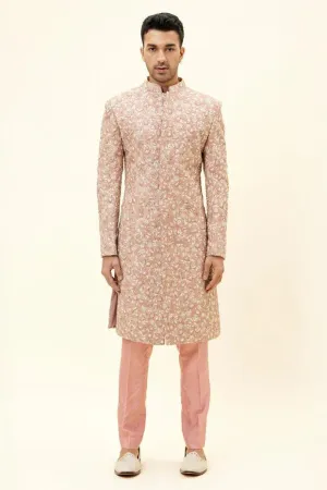 OLD ROSE SELF EMBROIDERED SHERWANI WITH PANTS