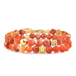 Orange Agate & Meteorite Stacked Bracelet