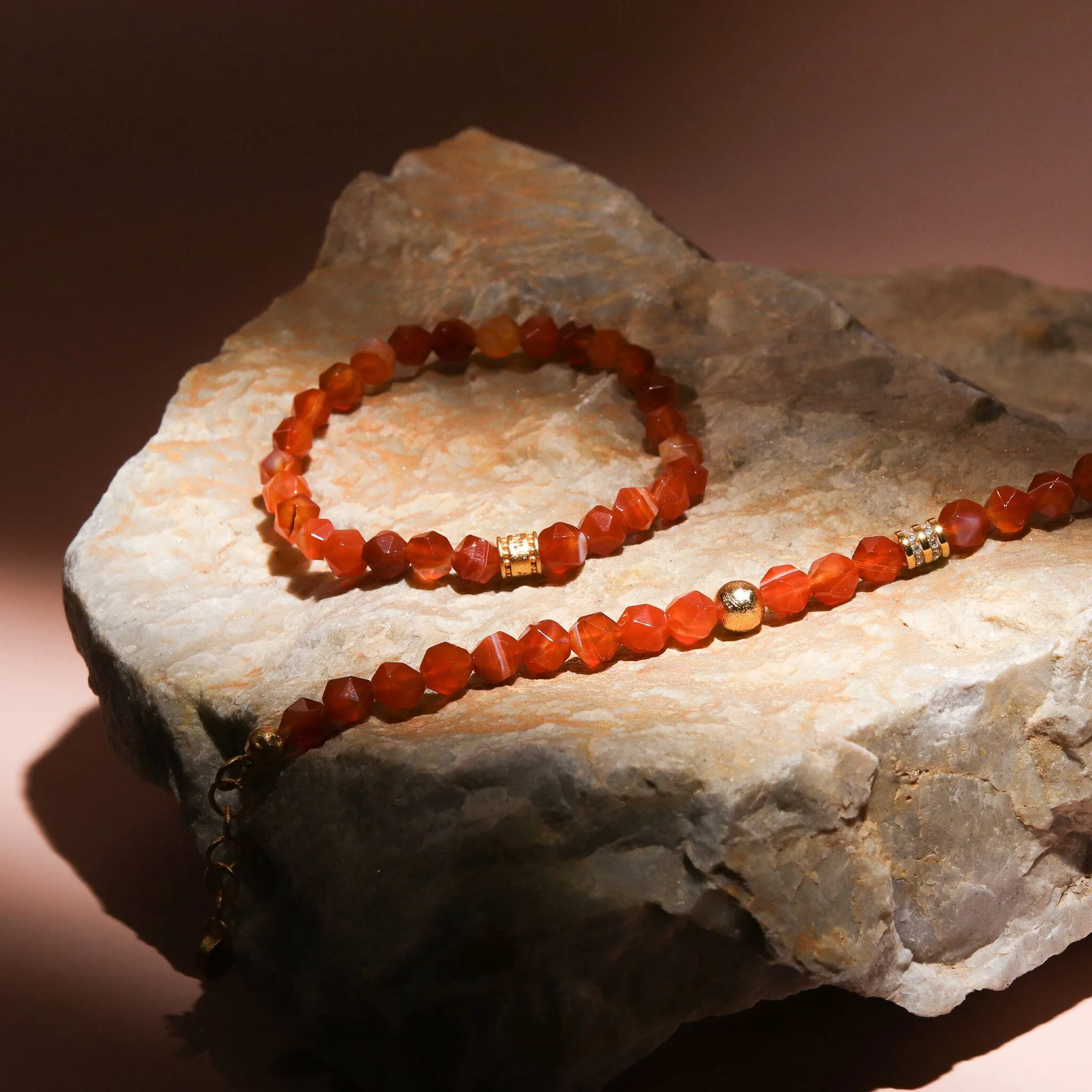 Orange Agate & Meteorite Stacked Bracelet