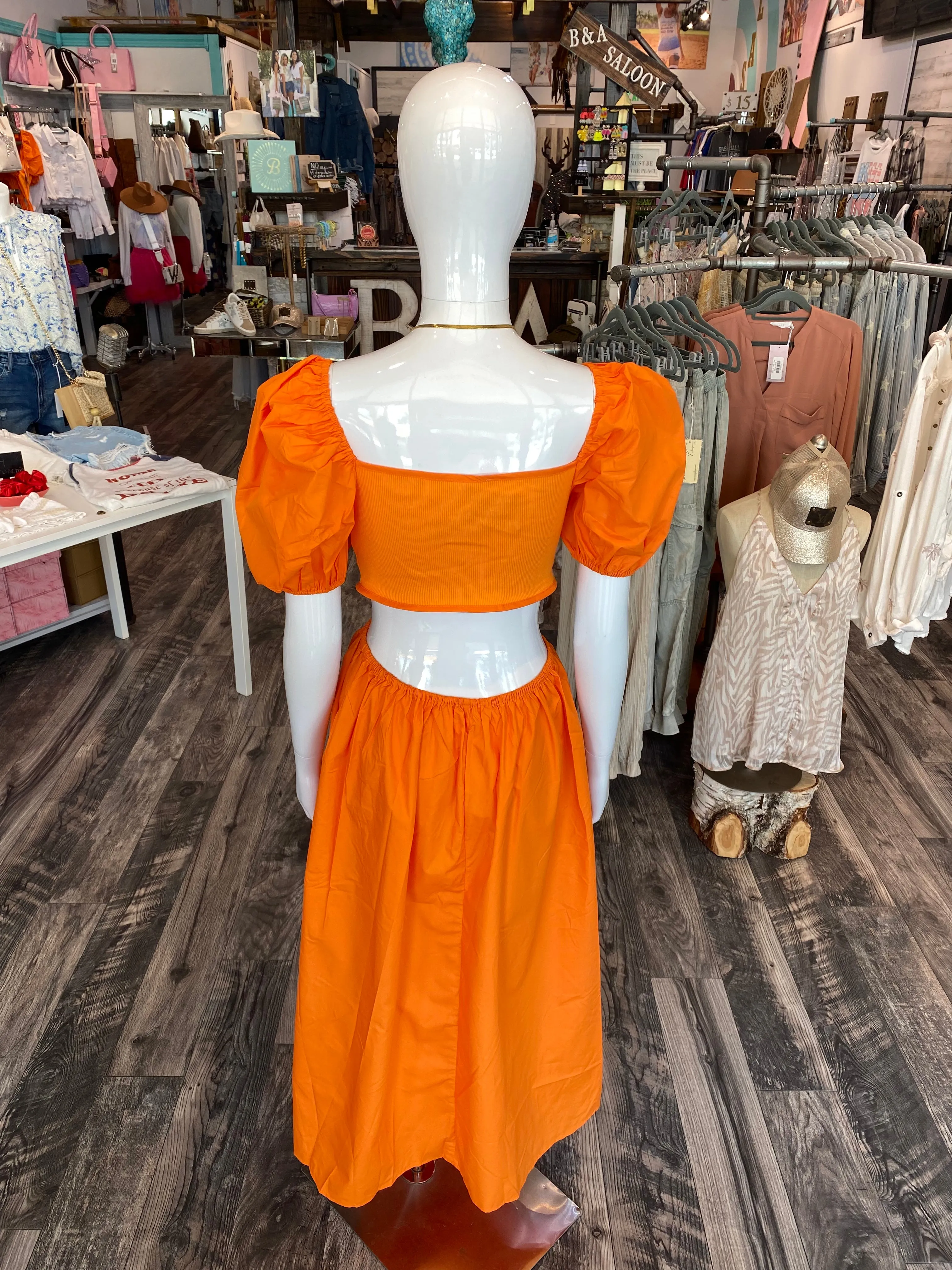 Orange Puff Sleeve Dress