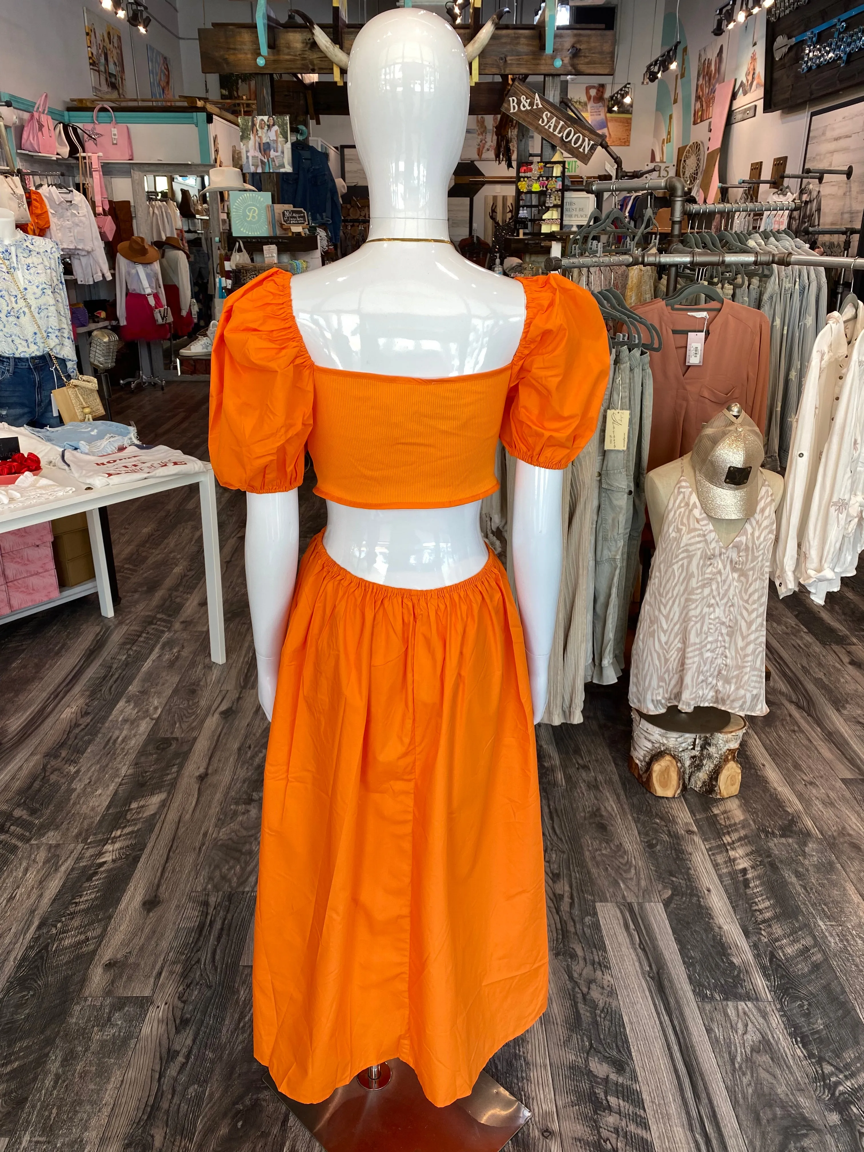 Orange Puff Sleeve Dress