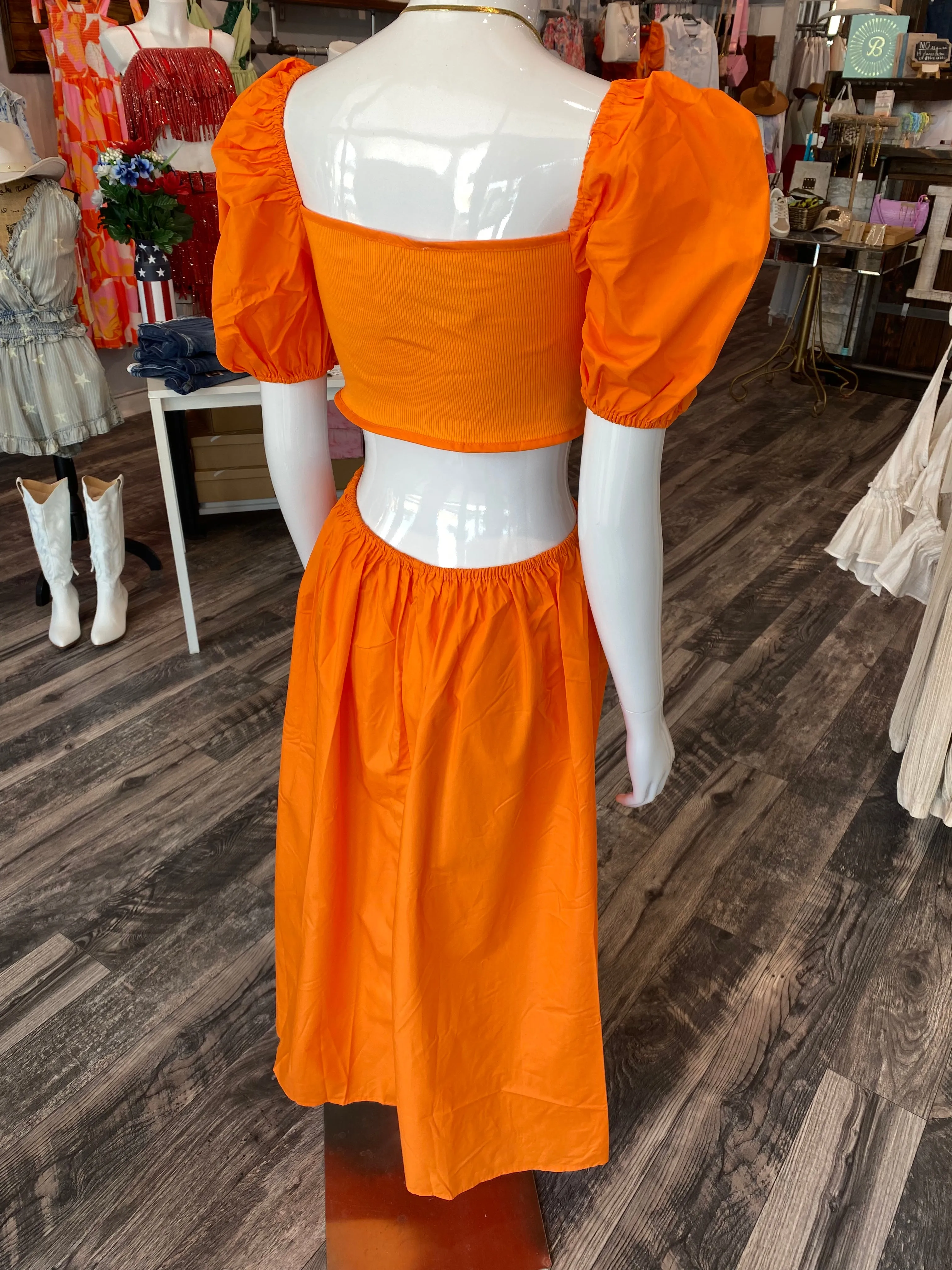 Orange Puff Sleeve Dress