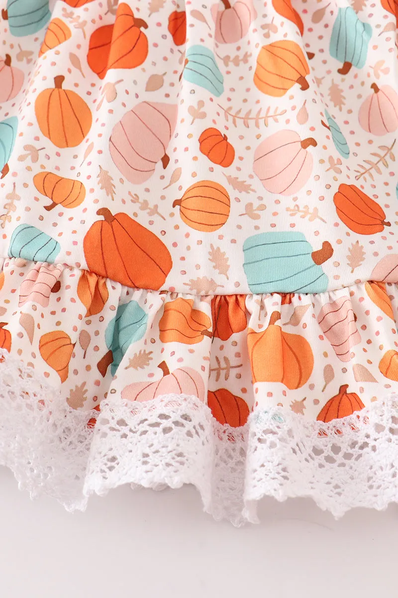 Orange Pumpkin Print Ruffle Bloomer Set