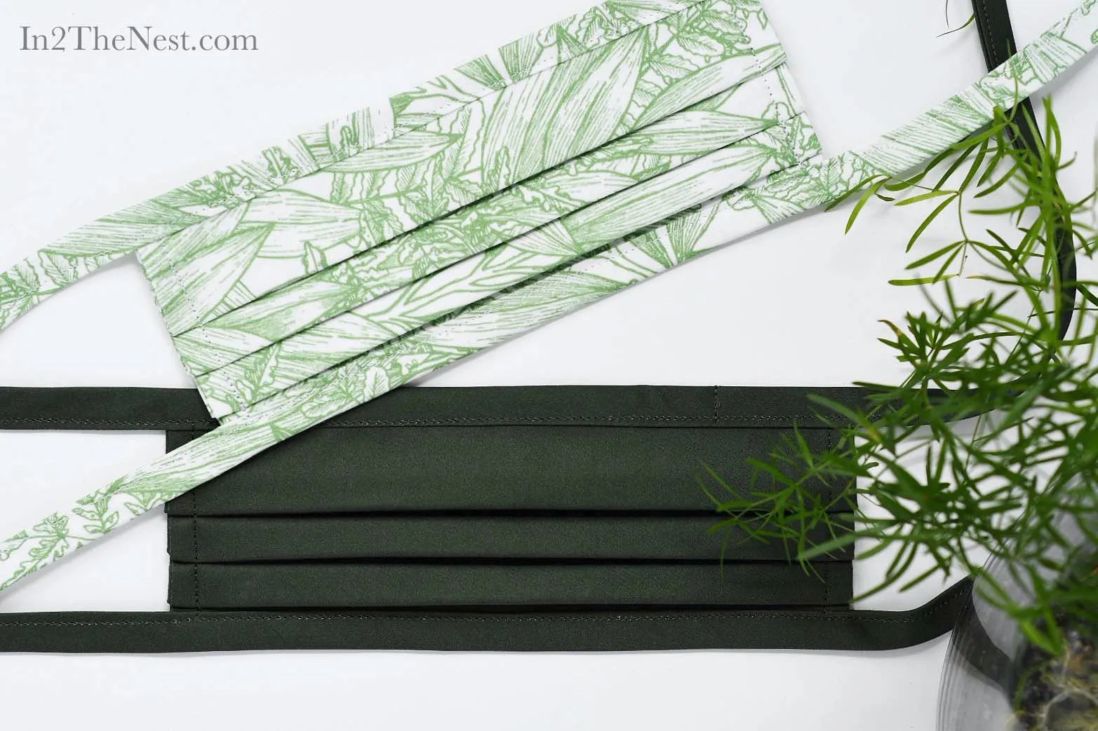 Organic Cotton Face Mask with Flexible Nose and Ties- Dark Olive Green
