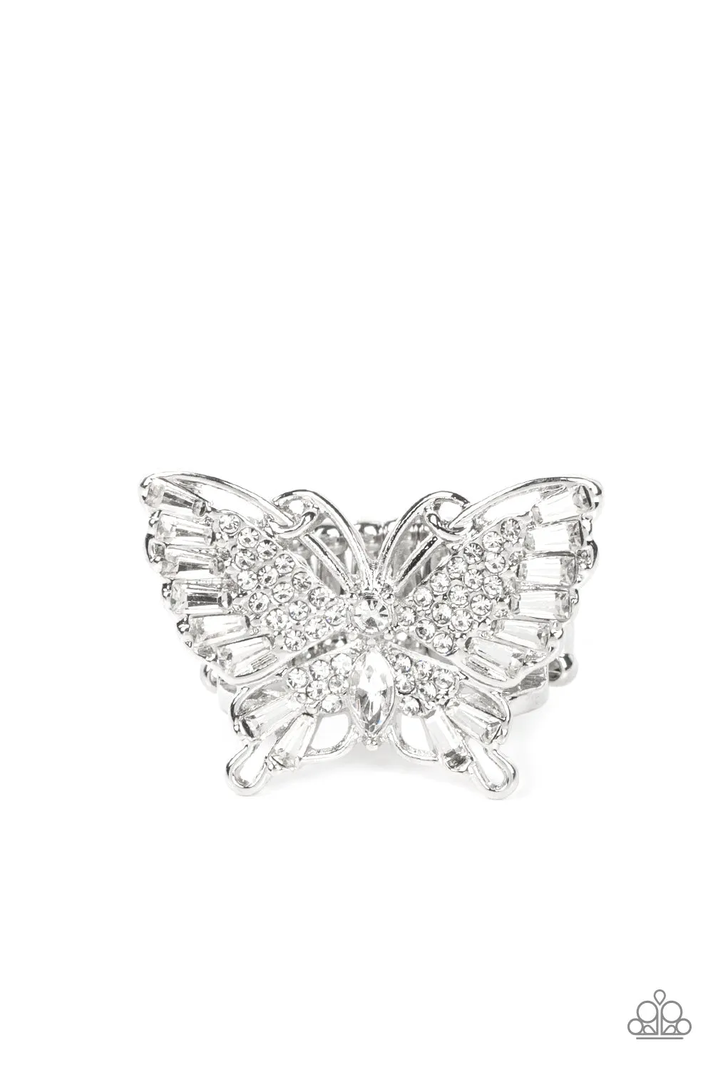 Paparazzi Fearless Flutter - White Butterfly Ring