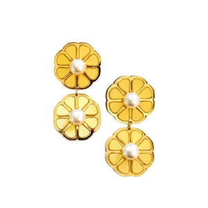 Pastel Yellow Flower Statement Earrings