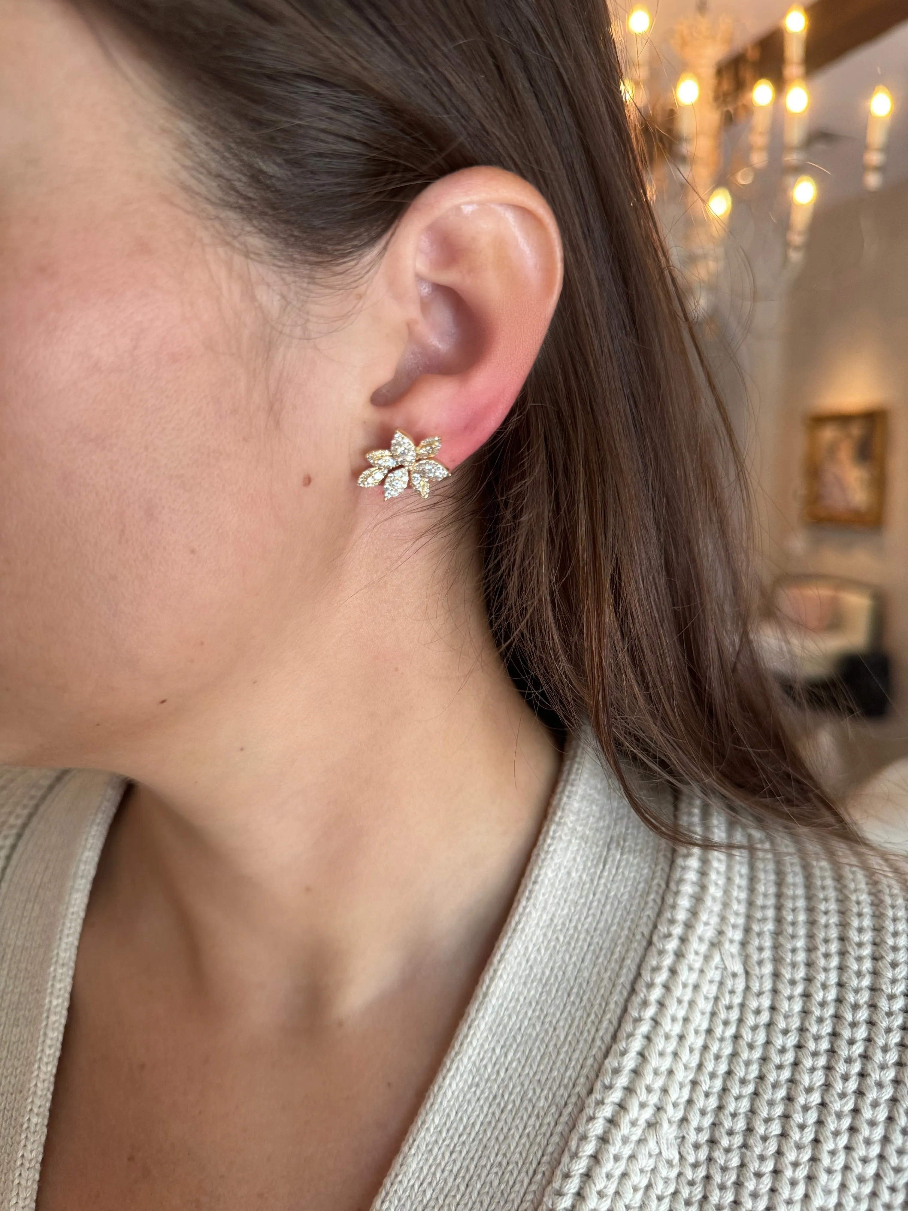 Pave Diamond Flower Studs