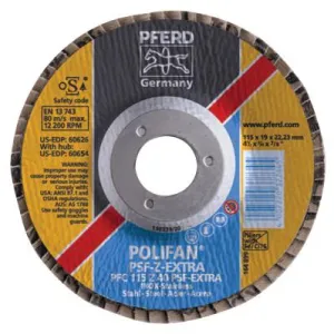 Pferd POLIFAN PSF-EXTRA Flap Discs, 4 1/2 in, 36 Grit, 7/8 in Arbor, 13,300 rpm, 60625