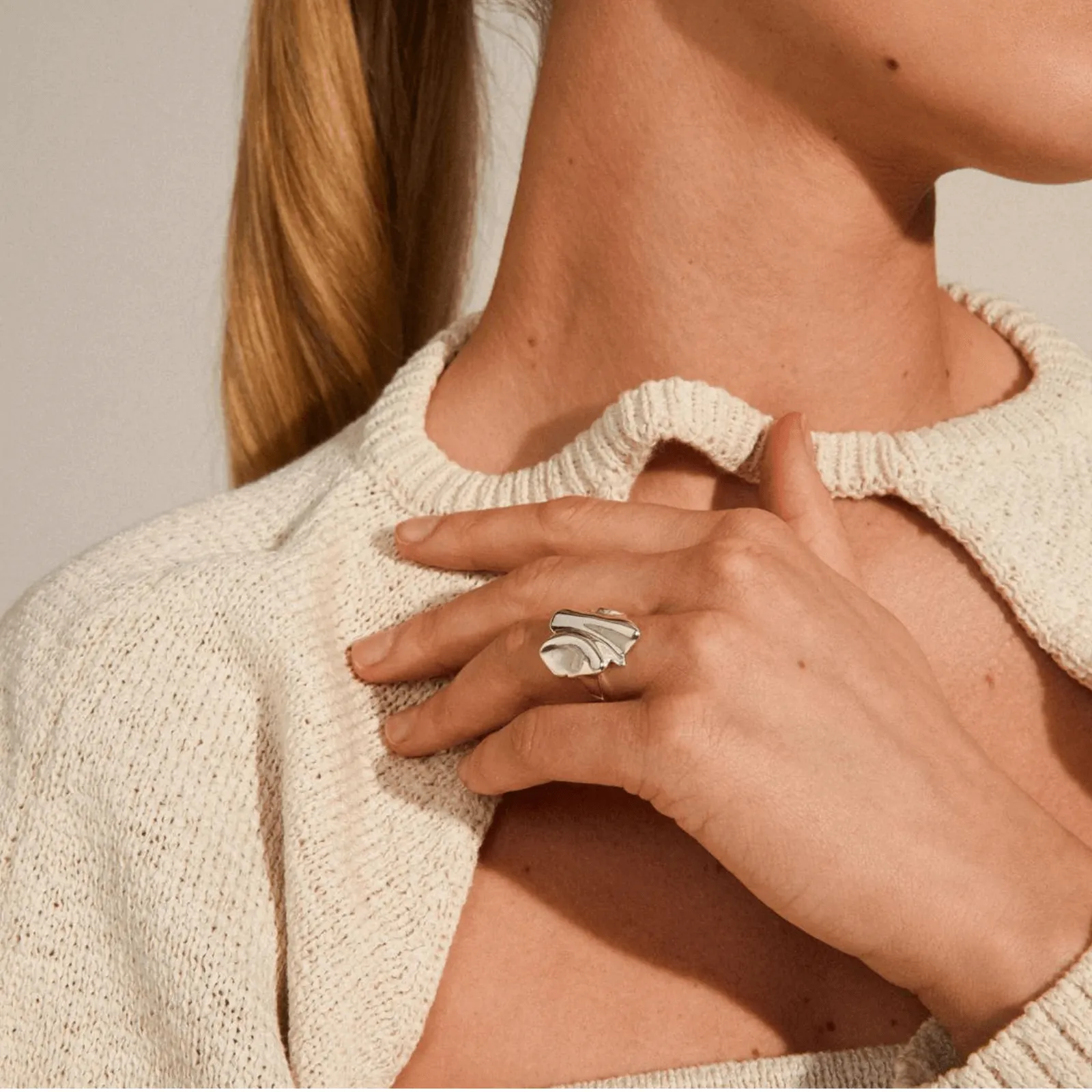 Pilgrim Em Wavy Silver Statement Ring