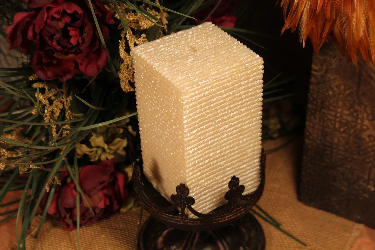 Pillar Candle | 6" Ivory Stacked Stone Pillar Decor Candle