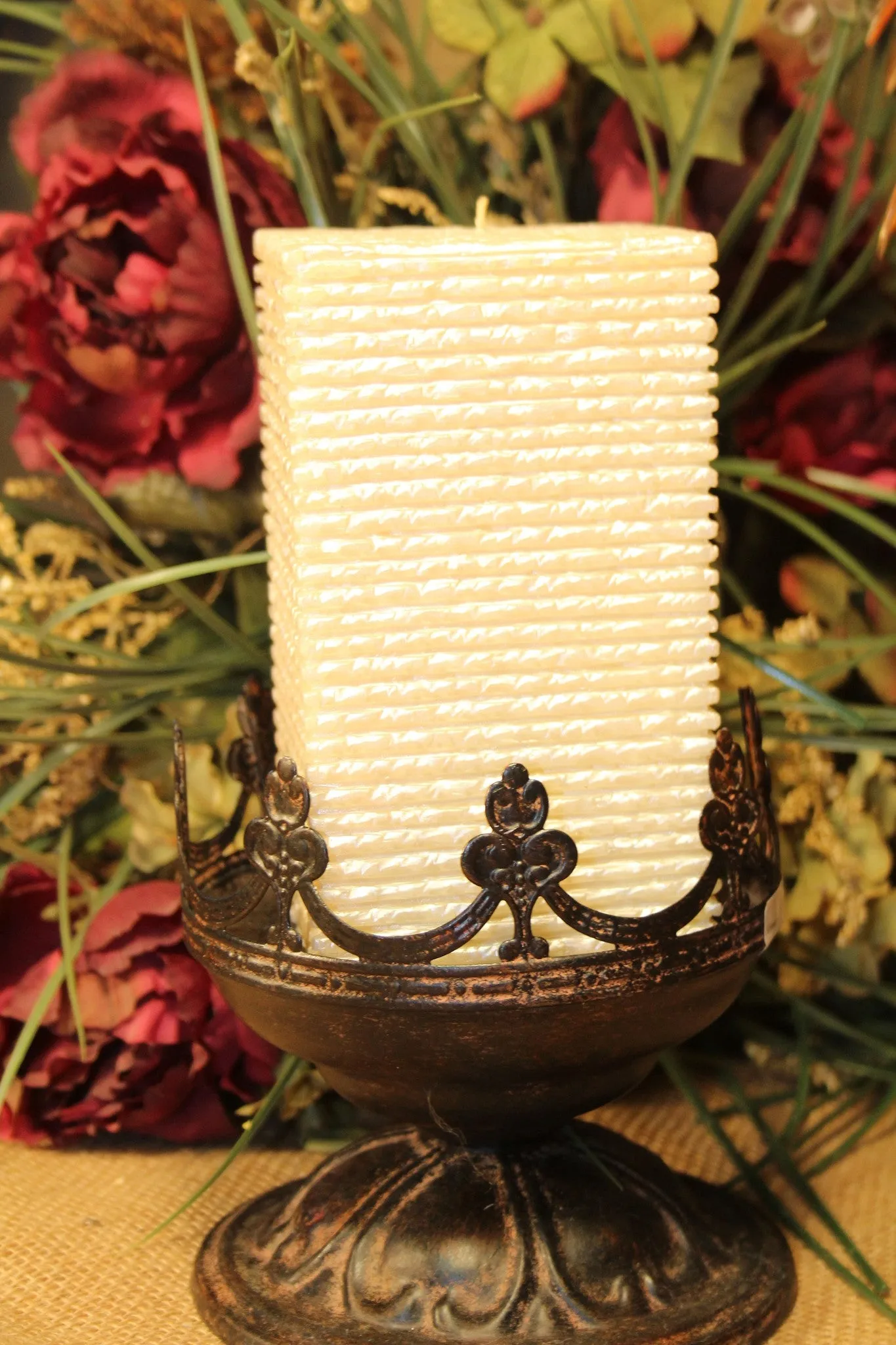 Pillar Candle | 6" Ivory Stacked Stone Pillar Decor Candle