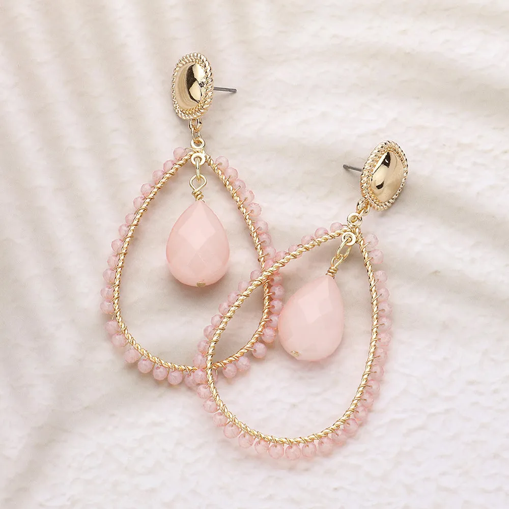 Pink Beaded Teardrop Fun Fashion Earrings | Pink Outfit of Choice Earrings | Runway Earrings |  636094