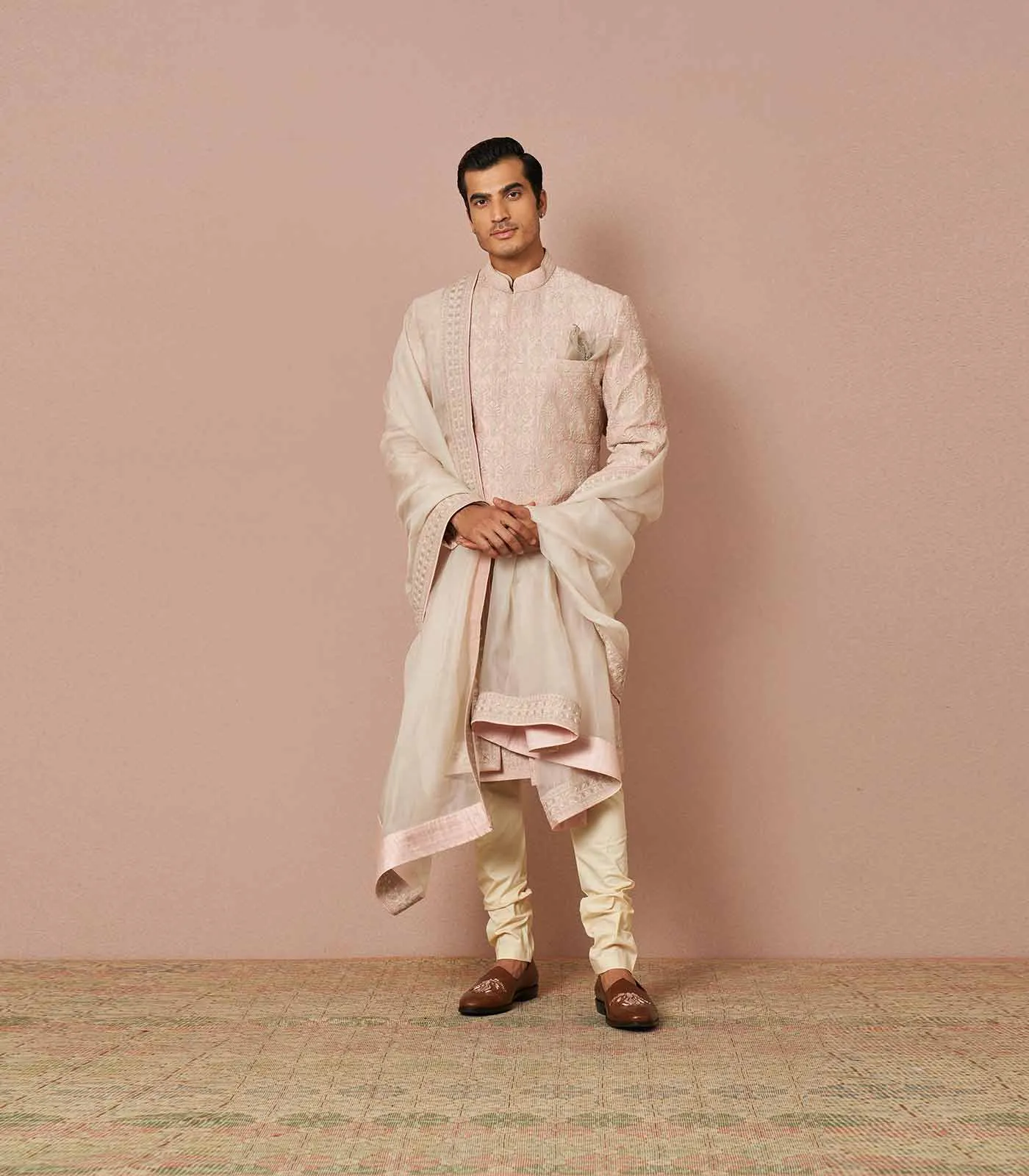 PINK RAWSILK ARMAAN EMBROIDERED SHERWANI SET WITH DUPATTA