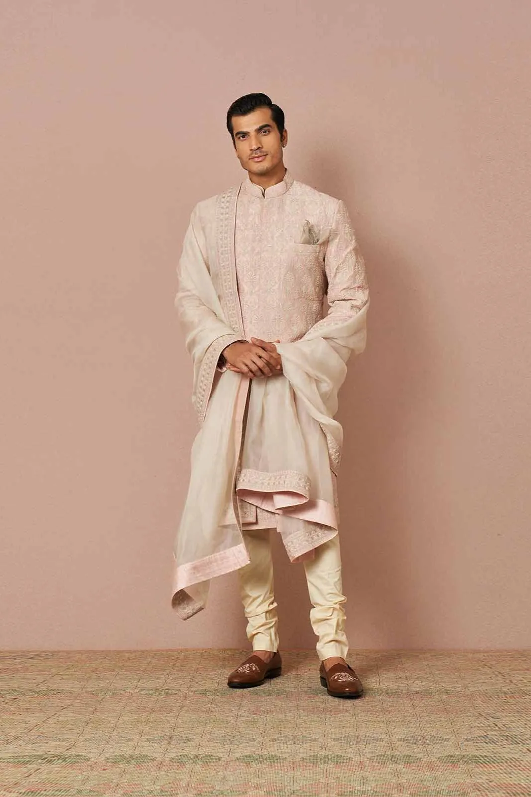 PINK RAWSILK ARMAAN EMBROIDERED SHERWANI SET WITH DUPATTA