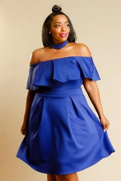 Plus Size Dashing Ruffled Choker Neckline Dress [SALE]