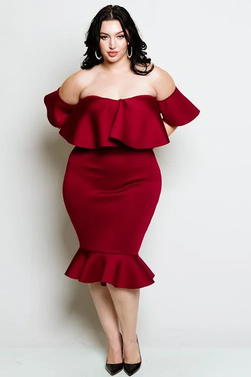 Plus Size Sexy Off Shoulders Slay Goddess Glam Ruffled Dress